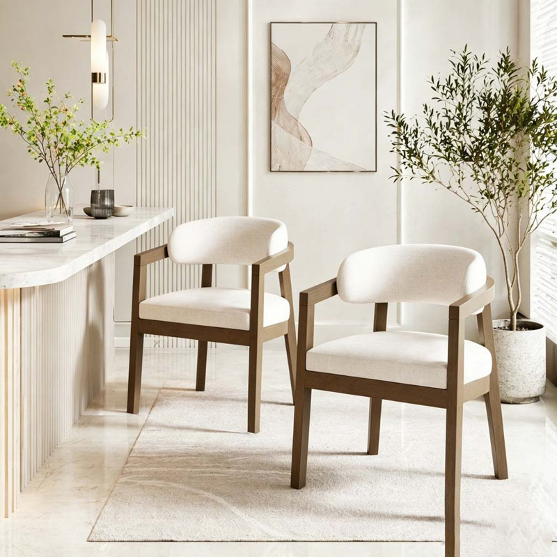 Chaise avec accoudoirs de salle à manger, Beige + gris foncé