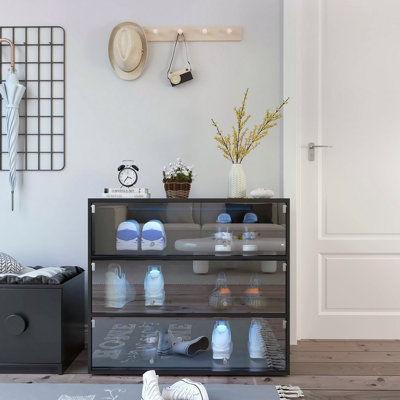 Glass Door Shoe Box Shoe Storage Cabinet With RGB Led Light
