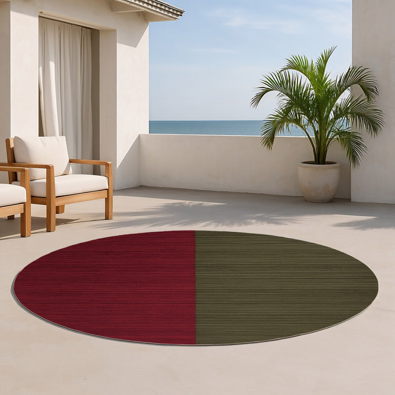 Tapis intérieur / extérieur rouge HorizontalStripes, Rond 5 pi