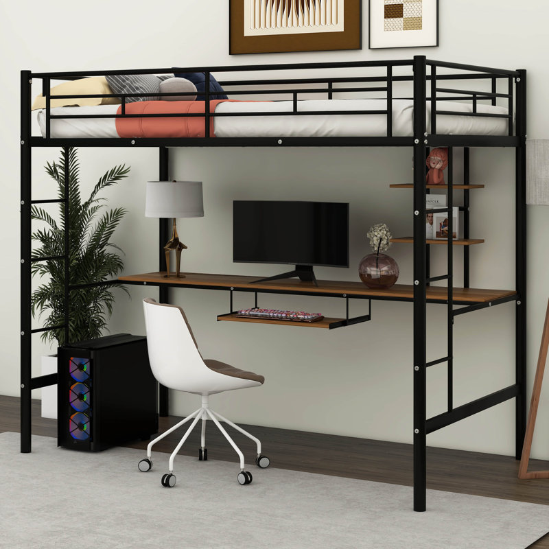 Lit mezzanine avec bureau et tablette, Lit simple, Naturel