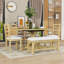Ensemble de table de salle à manger extensible 6 pièces avec rallonge amovible, 4 chaises à dossier échelle et banc-882409597-882409596