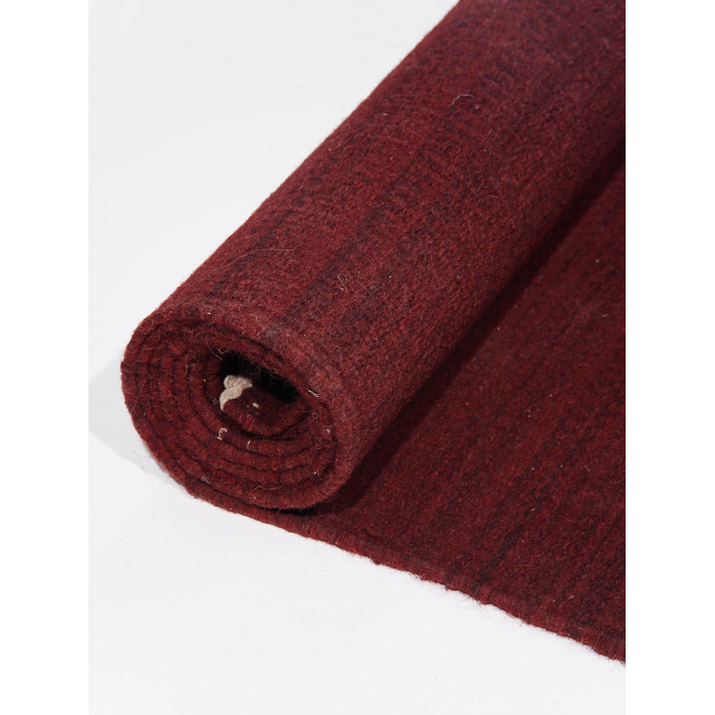 Alithea Hand Woven Flat Weave Kilim Wool Eco-Friendly Area Rugs - Square | Burgundy Color | Solid Design | Area Rugs for living room, Bedroom