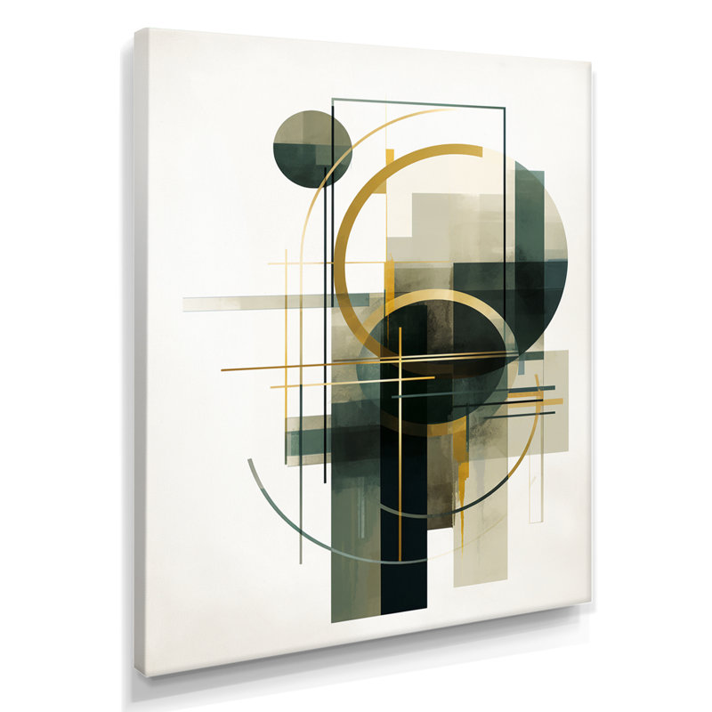Emerald Gold Retro Geometrics - Minimalisme, art mural, salon, Toile tendue, H 40 po x l 30 po x P 1,5 po
