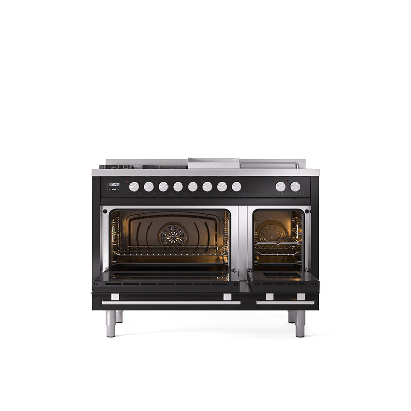 ILVE ProfessionalPlus II 48 Dual Fuel Range, knobs, Glossy Black, Liquid Propane