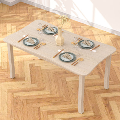 63" Solid Wood Dining Table, Wood Kitchen Table With Safety Round Corner, Rectangular Modern Farmhouse Dining Room Table For 4-6 Person
