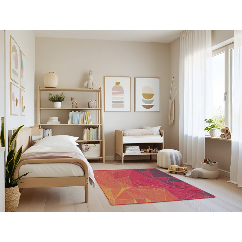 Rose abstrait/Tapis décoratif orange Irene, Rectangle 3 pi x 5 pi
