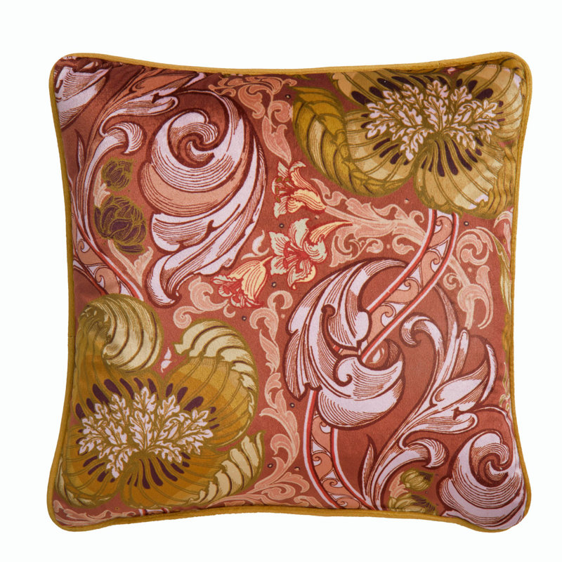 Down the Dilly Damask Square Scatter Cushion Cover/Cushion with Filling, Ochre/Blue, Cushion Cover Only - No Insert