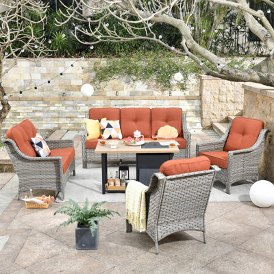 Kremmling Premium All-Weather Wicker 7 - Person Patio Conversation Set with Cushions