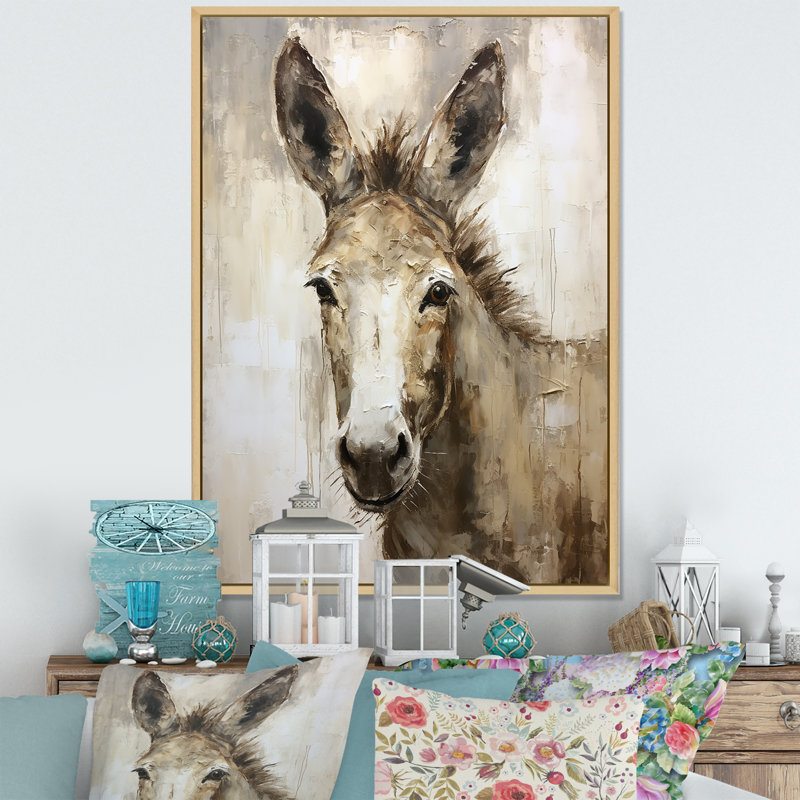 Portrait d'un âne sophistiqué sur toile, Cadre naturel flottant, H 32 po x l 16 po
