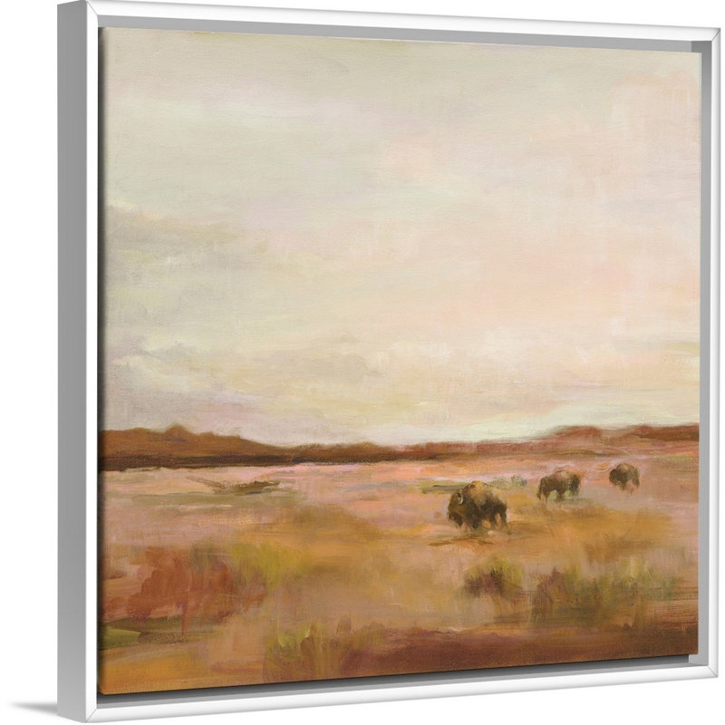 Buffalo Under Big Sky Warm - imprimé, Cadre flottant blanc, H 22 po x l 22 po x P 1,75 po