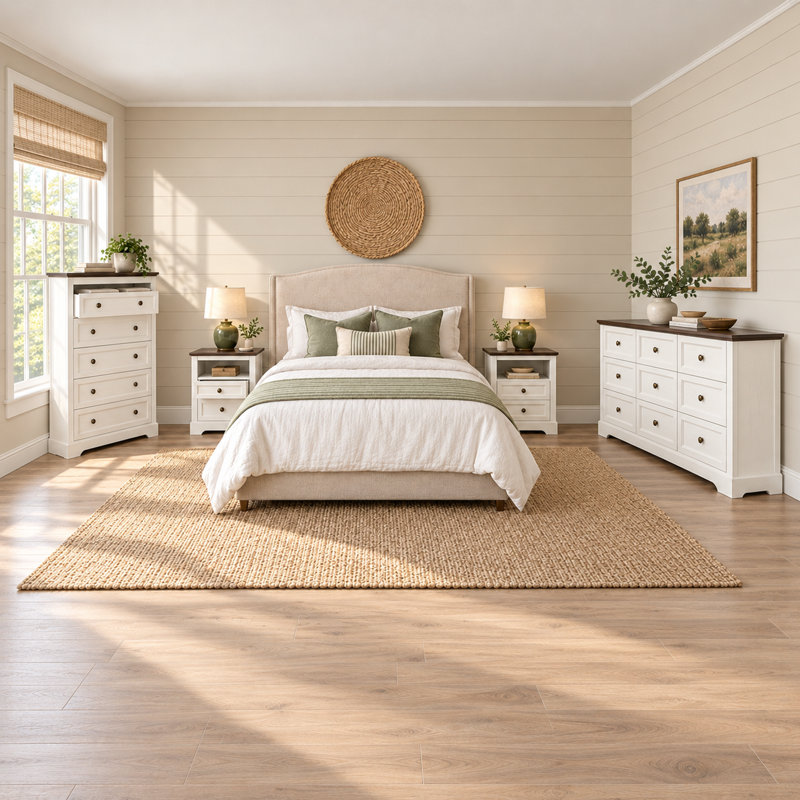 Ensemble de chambre à coucher, ensemble de mobilier de chambre à coucher 4 pièces, commode à tiroirs et table de chevet, blanc