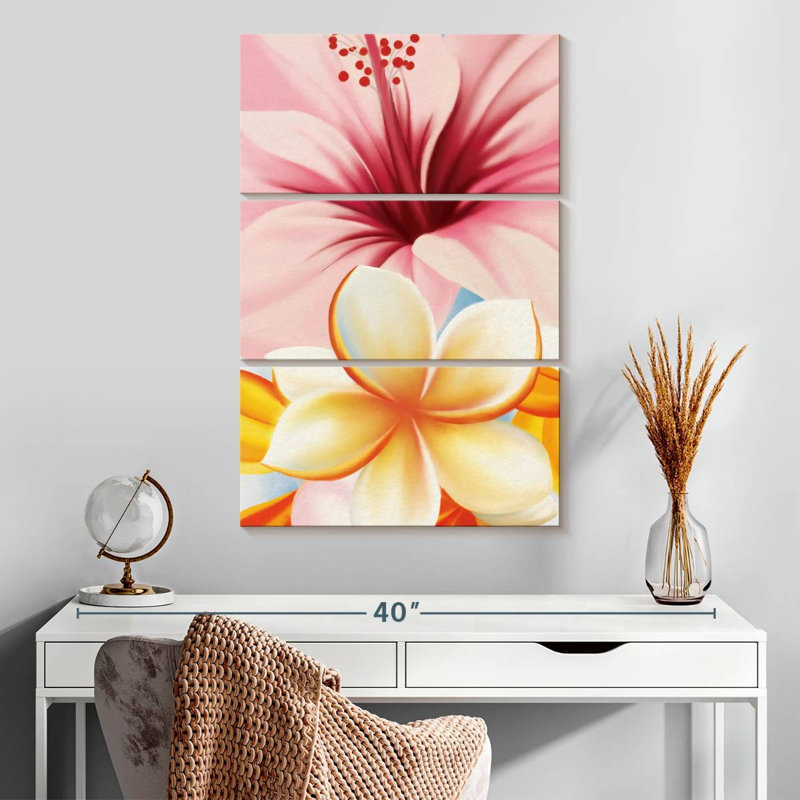 Hibiscus et fleurs de plumeria Harnek, H 32 po x l 20 po