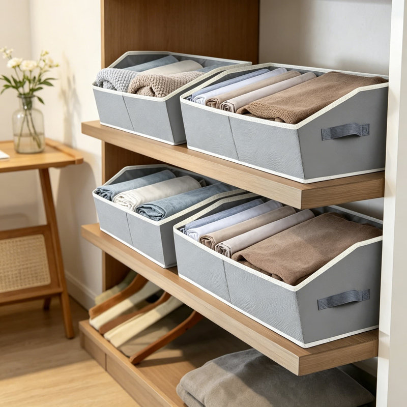 Trapezoid Closet Shelf Organizer, Large Fabric Storage Cubes for Shelves, Organizing Bins for Clothes, Blankets, Towels and Books, 3 Pack, Non-Woven Material