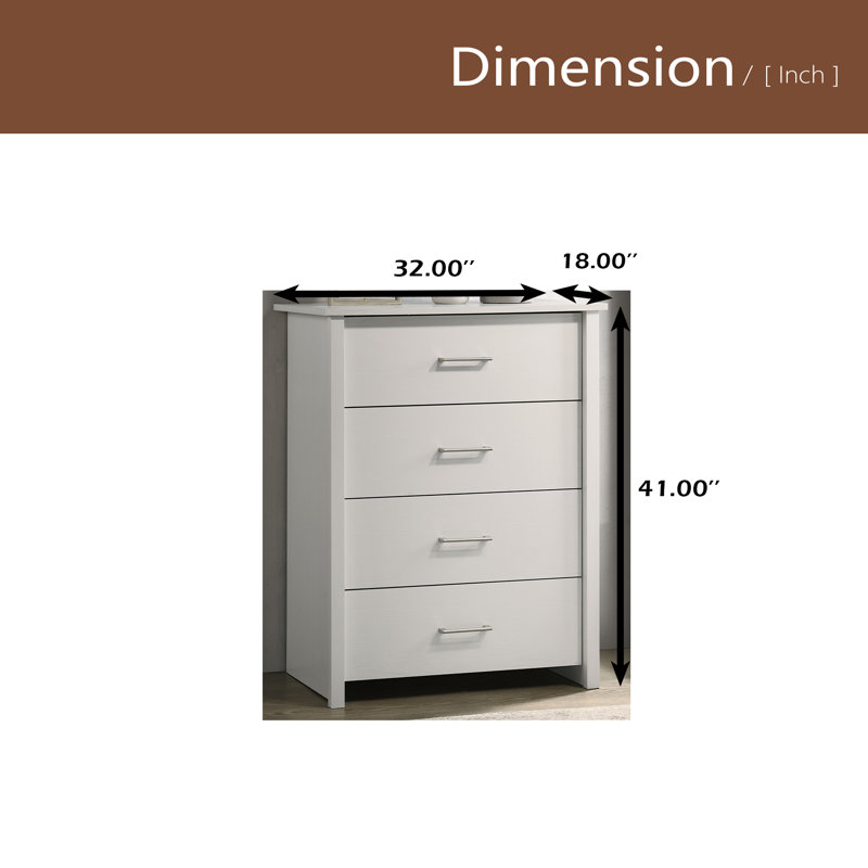 Commode 4 tiroirs avec poignées l 32 ", Blanc