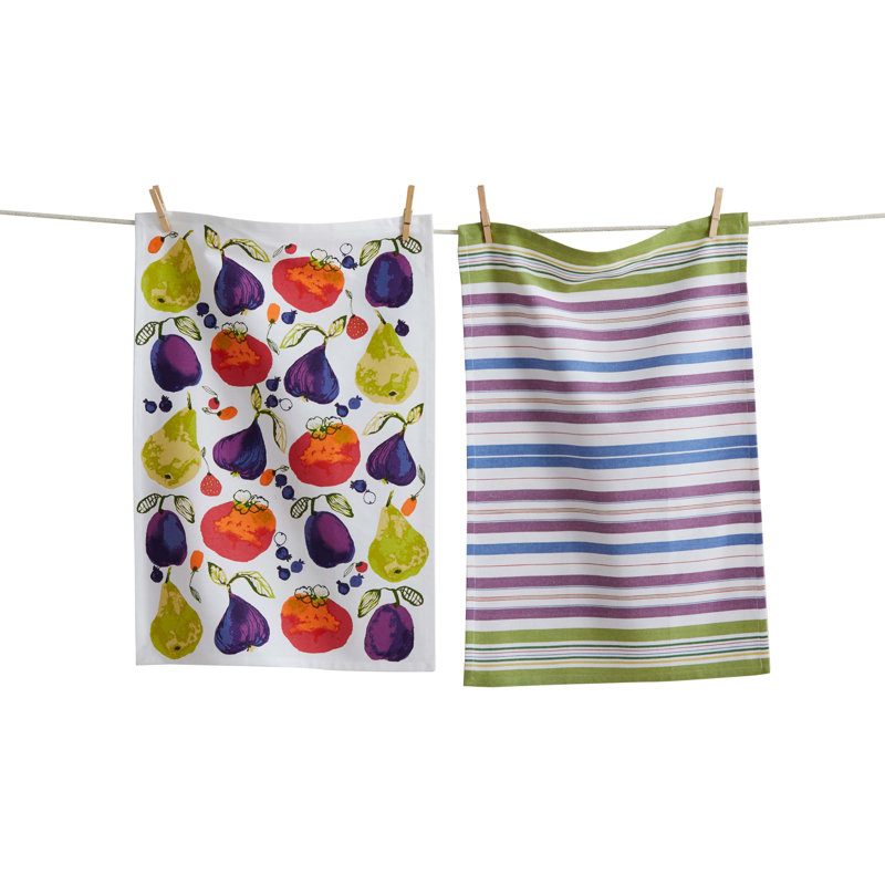 Pear Plum Persimmon Kitchen Towel Set  Everyday Dishtowels, Machine Washable, Multi Color