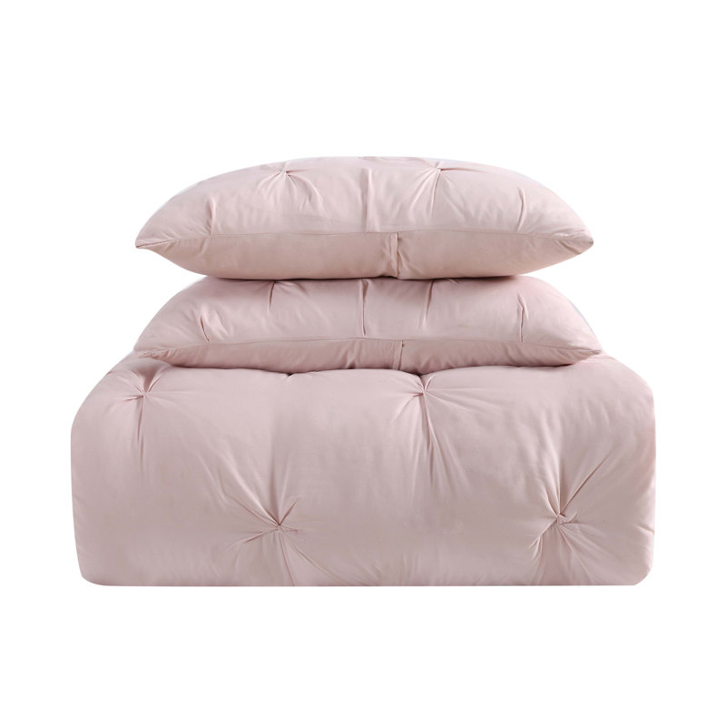 Ensemble d'édredon très doux plissé, Rosé, Simple TG + 1 taie décorative standard
