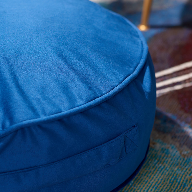 Royal Blue Velvet Round Floor Pillow with Handle
