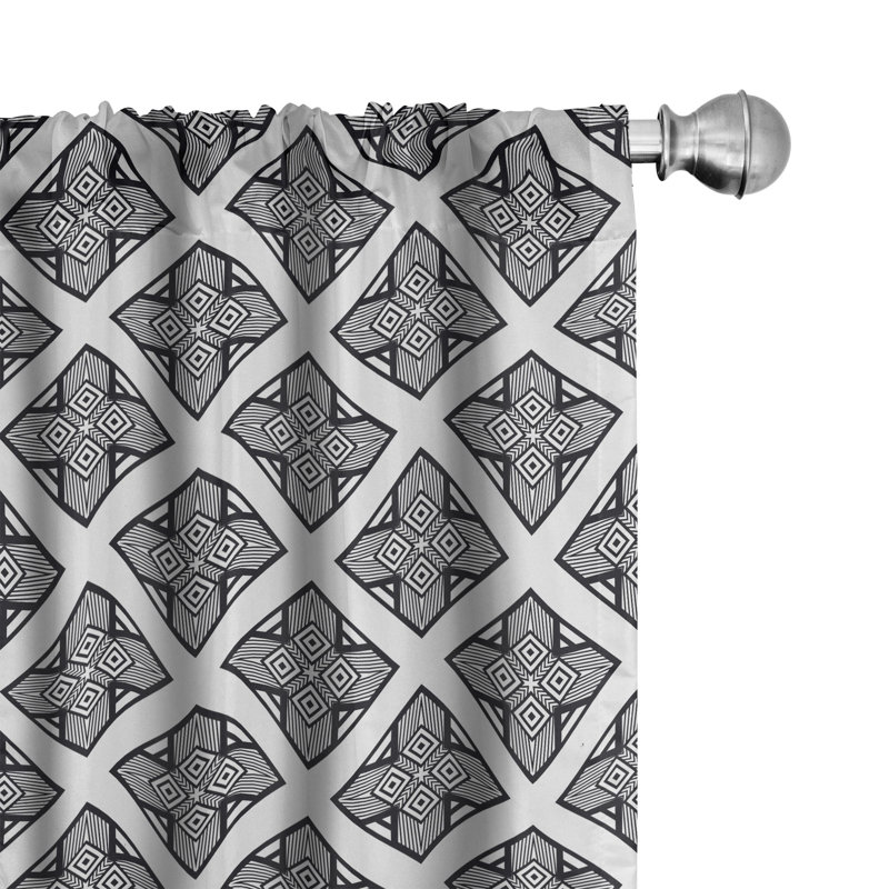 Rideaux à 4 panneaux East Urban Home, motifs géométriques Art déco, perle gris foncé, L 56 po x L 63 po