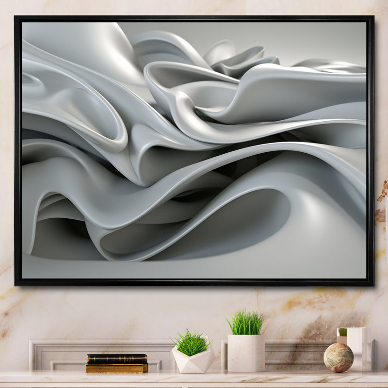 Grey Infinite Ripples - Canvas Wall Art, 24" H x 32" W, Floater Framed Print, Black
