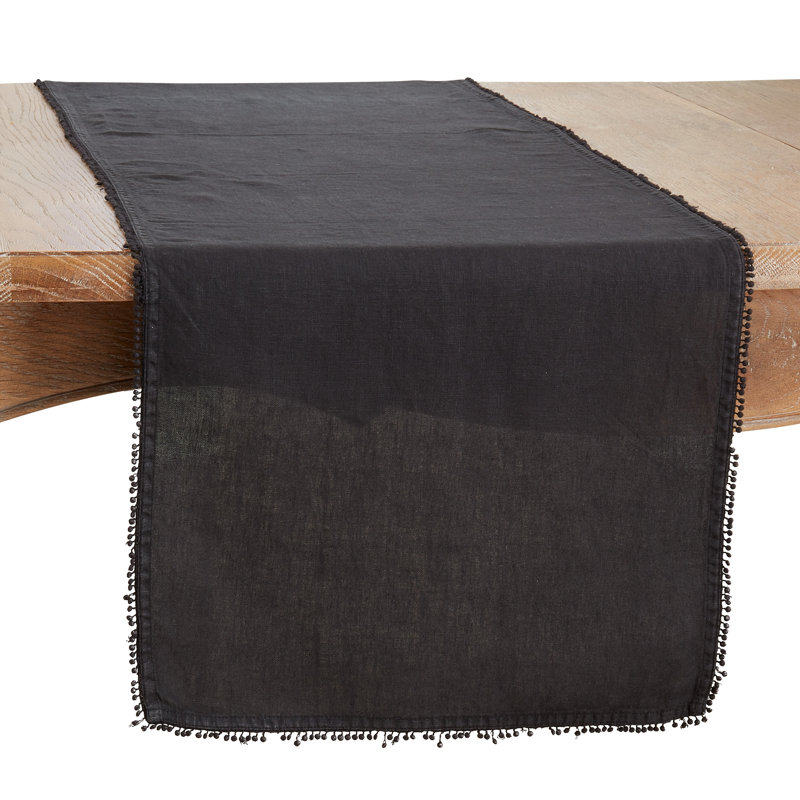 Trezza Mini Pom Pom Trim Table Runner, Black