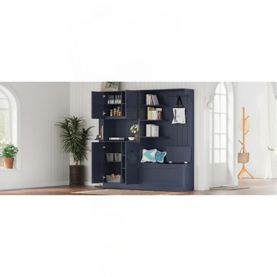 Armoire de vestibule multifonctionnelle gauche-droite (peut être utilisée séparément) avec rangement et 4 crochets, armoire de rangement / arbre d'entrée 2 en 1 pour le salon, la cuisine et le couloir