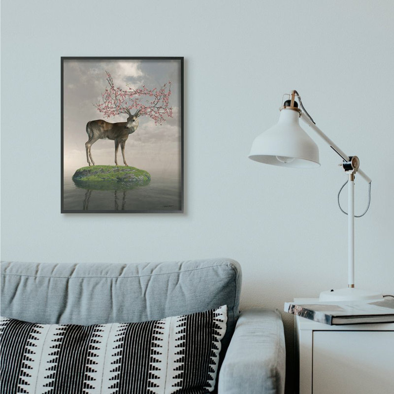 «Deer Tree Island Abstract Animal», impression, Cadre noir, H 24 po x l 30 po x P 1,5 po
