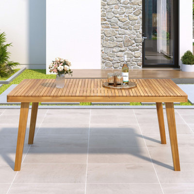 Table de salle à manger d'extérieur 69 po en bois d'acacia avec plateau à lattes, capacité de poids de 300 lb, idéale pour les rassemblements de patio et de jardin