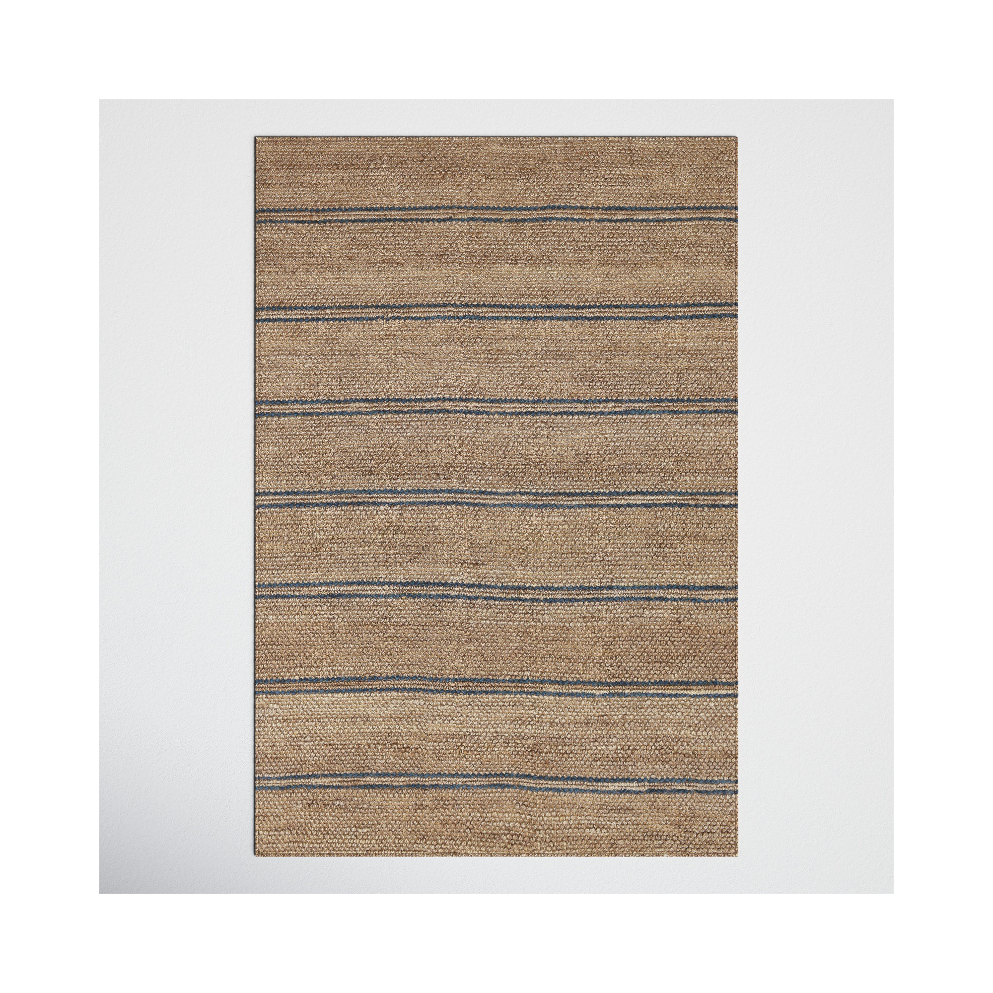 Beamond Striped Hand-Woven Jute Brown/Blue Area Rug, Rectangle 2' x 3'