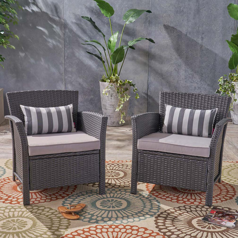 Fauteuil club d'extérieur en rotin PE, Gris