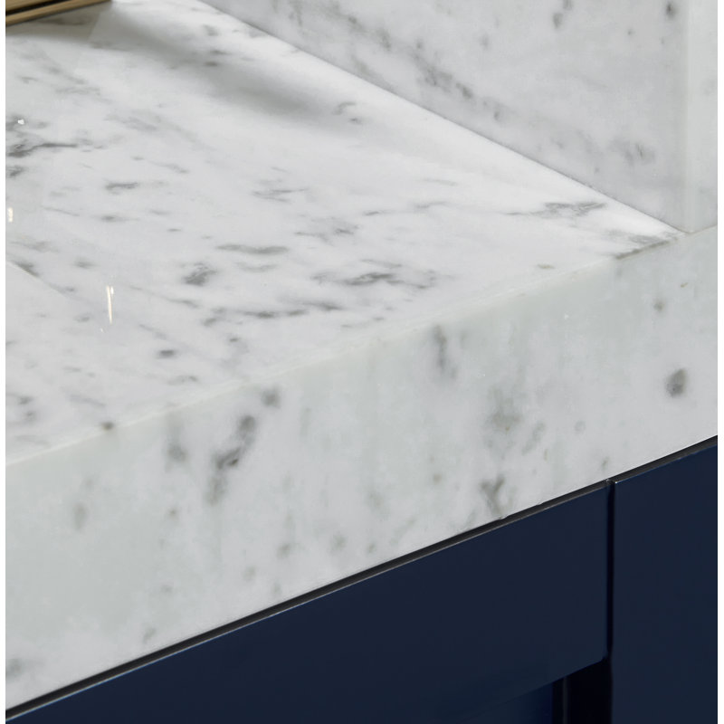 Elizabeth 60 in. Handmade Double Vanity, Heritage Blue/Brushed Gold, Carrara White Marble
