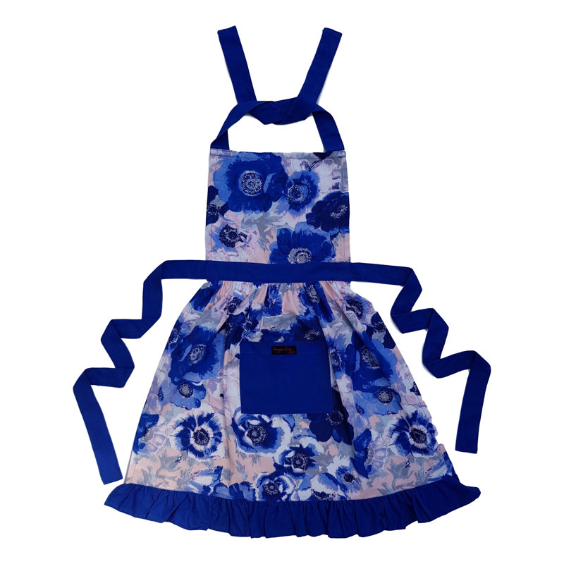 Floral Cotton Bib Apron, Cobalt Blue