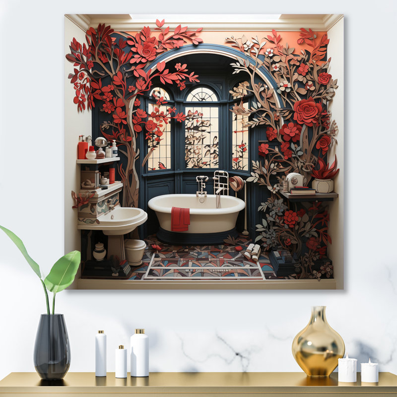 Décoration murale rouge moderne pour salle de bain II - Bath & Laundry, H 16 po x l 16 po x P 1 po