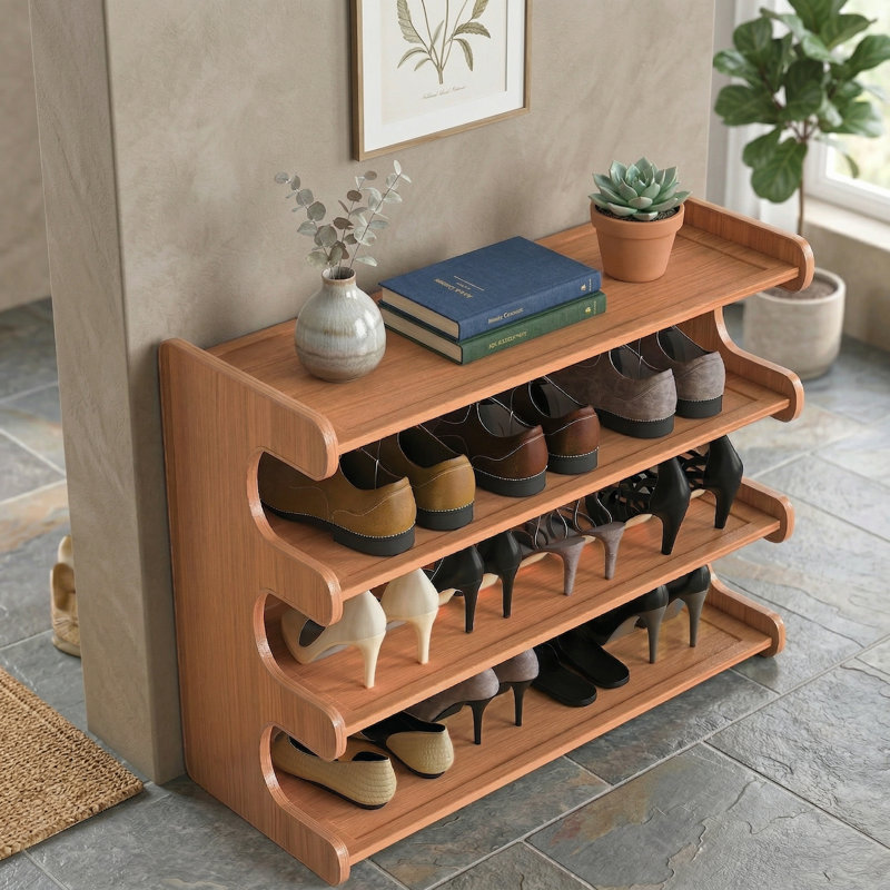 Bamboo Four-Tier Shoe Rack Storage Rack, Sturdy, Durable And Space-Saving, Suitable For Storing Shoes In Entryways, Wardrobes, Dormitories And Garages.