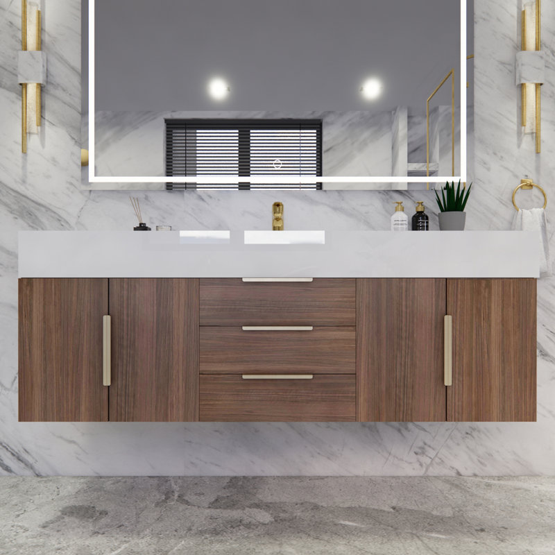 Glasgow 59'' Bathroom Vanity with Acrylic Top, Rose Wood