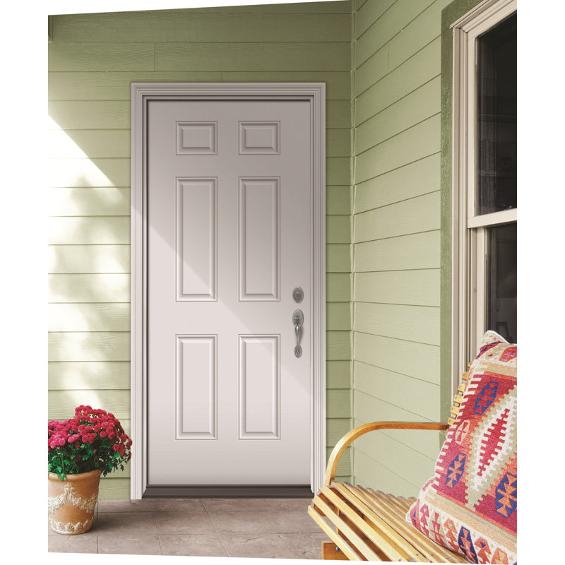 Porte d'entrée pré-suspendue en acier apprêté classique à 6 panneaux avec cadre 4-9 / 16 po Classic, L 31,5 po x H 81,75 po