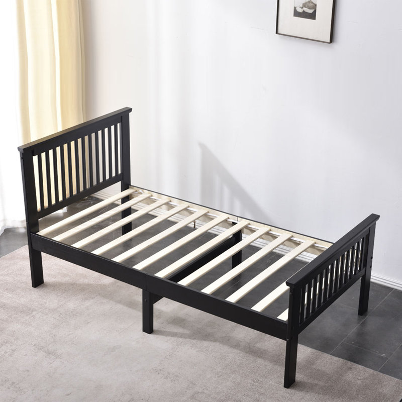 Lit plateforme simple en bois massif Hammoud, Noir