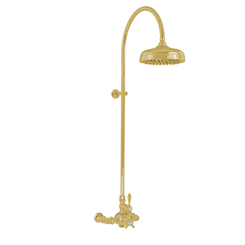 Système de douche thermostatique exposé 60 po mural avec poignées levier / croix 1,75 GPM, Supercoat Brass