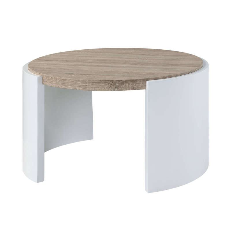 Table basse Zoma moderne en chêne et blanc ultrabrillant