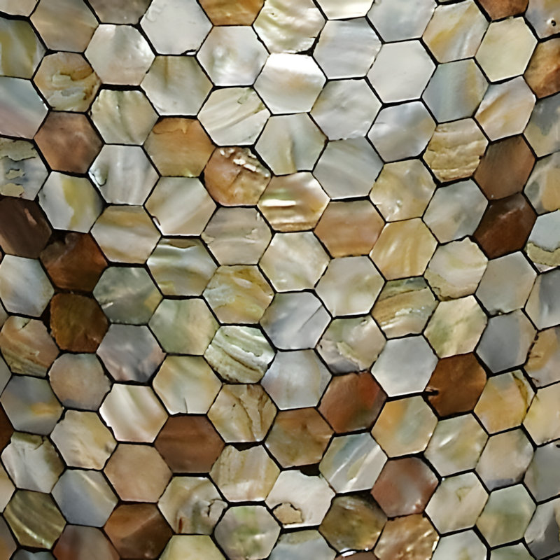 Handmade Mother Of Pearl Shell Geometric Mosaic Accent Table, Contemporary Side End Table