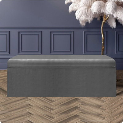 Safar Large Plush Velvet Ottoman Storage Box with Plain Lid Multi Functional Upholstered Blanket Box