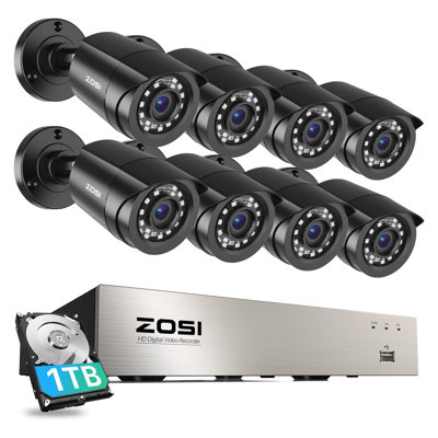 ZOSI 8CH DVR Security Camera System Outdoor with 1TB HDD, 8 x 1080P Bullet Outdoor Cameras, Motion Alert