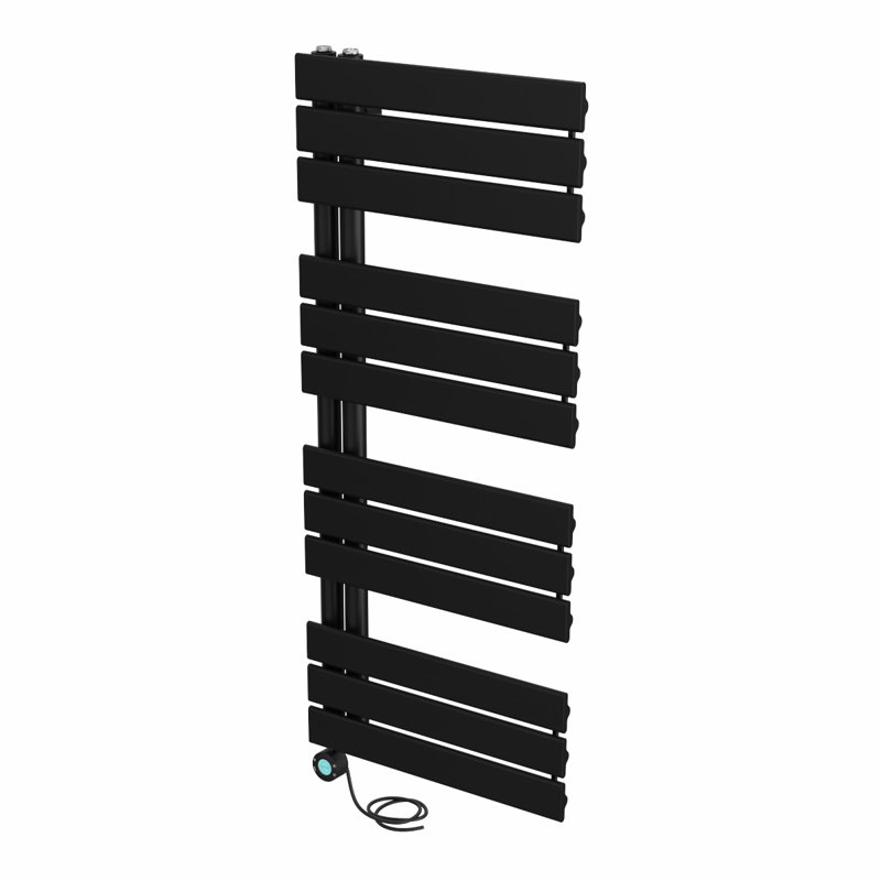 Canberk Designer Towel Rail Heated Towel Rails, 112.6cm H x 50cm W x 6.7cm D, Black