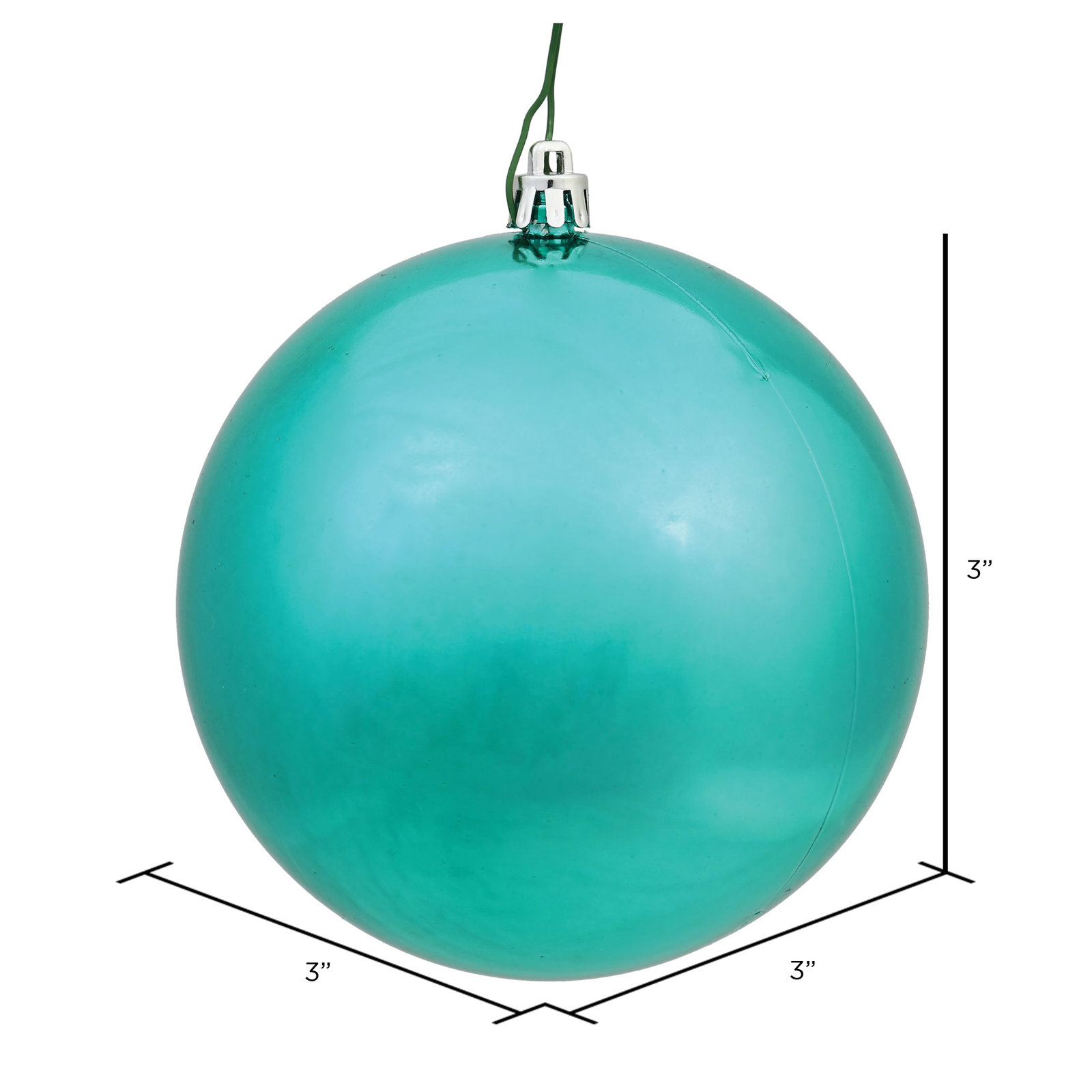 Holiday Décor Ball Ornament, 3" H x 3" W x 3" D, Shiny Teal