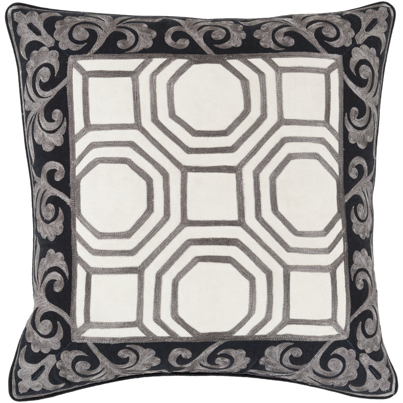 Cotton Throw Pillow, 22" x 22", Charcoal/Beige, Down