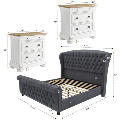3-Pieces Classic Vintage & Contemporary Bedroom Set