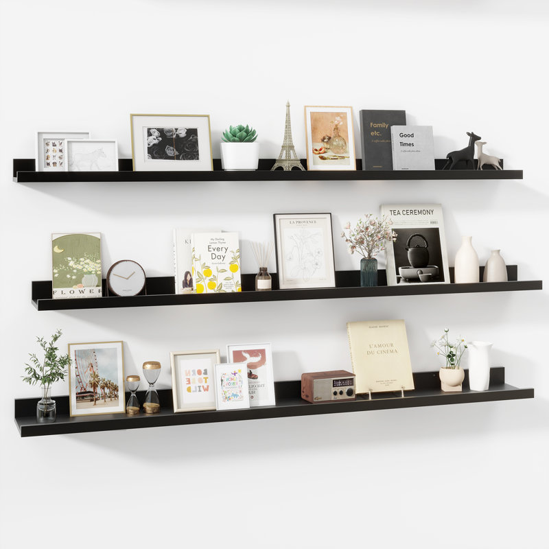 Tablettes flottantes murales Parece pour chambre à coucher, salon, Noir, H 2 po x l 48 po x P 5 po