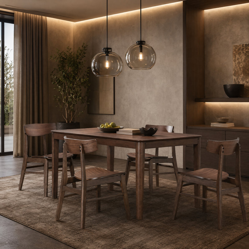 Solid Wood Dining Set with Sculpted Chairs, 4, Walnut