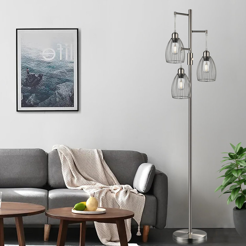 70" Modern Floor Lamp for Living Room, Nickel, Nickel