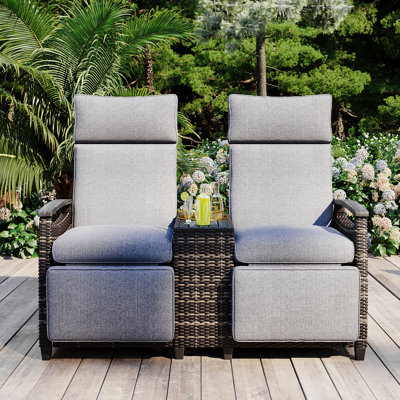 2 - Person Seating Recliner Outdoor Chaise Lounge Set With Storage And Cushions by Lark Manor