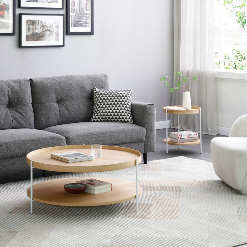 Stylish & Modern Dualta, 3 Legs Tray Top Round Coffee Table with Storage Shelf, 14.96" H x 35.43" W x 35.43" D, White